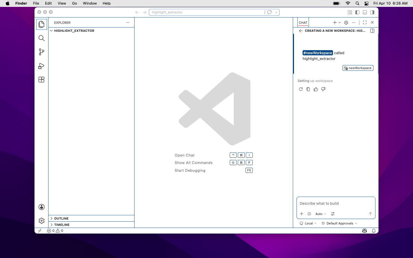 No code open. No problem. The AI panel has already claimed its third of the screen, just in case you forget it&rsquo;s there.