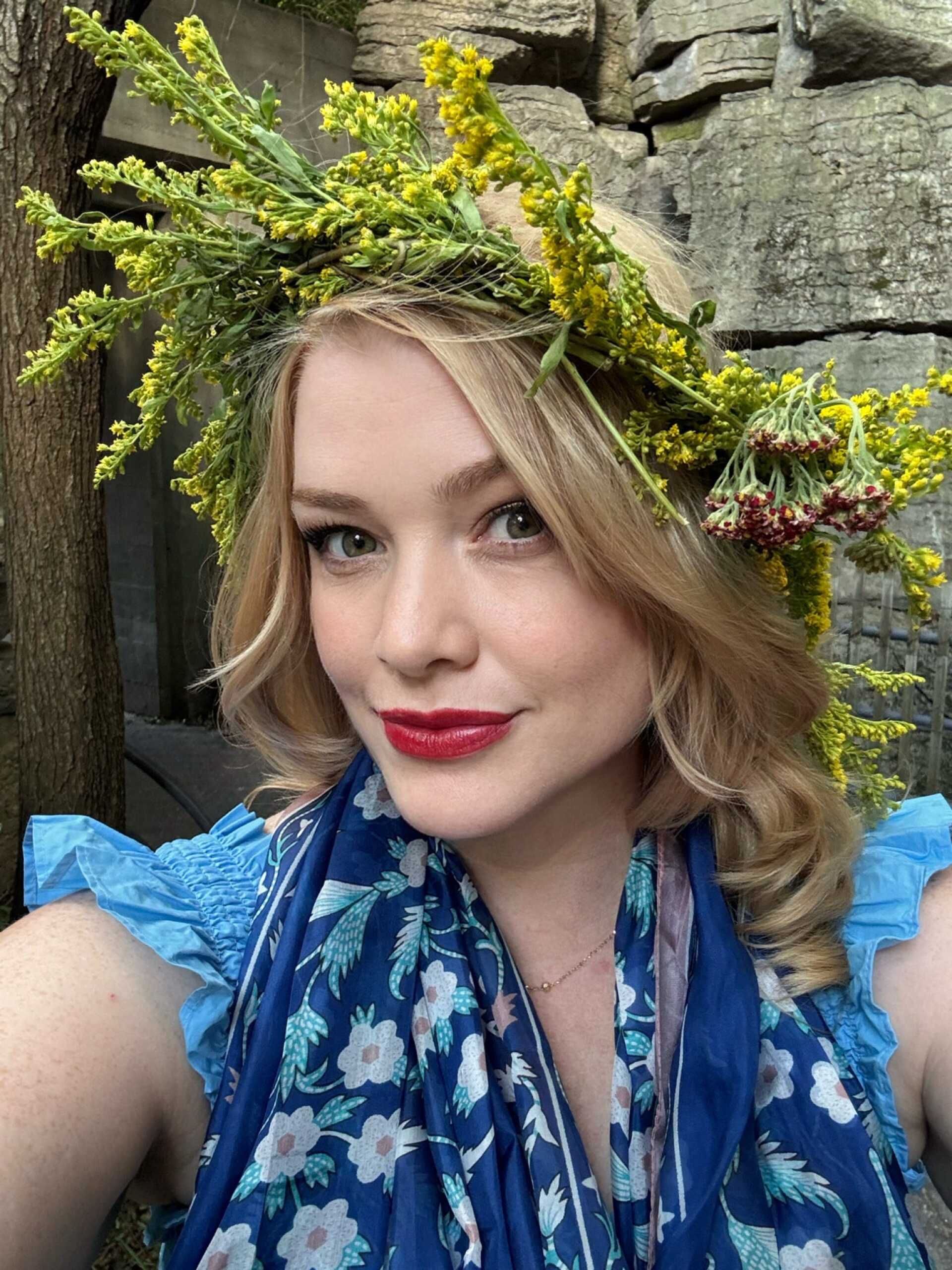 My wife, dutifully crowned.