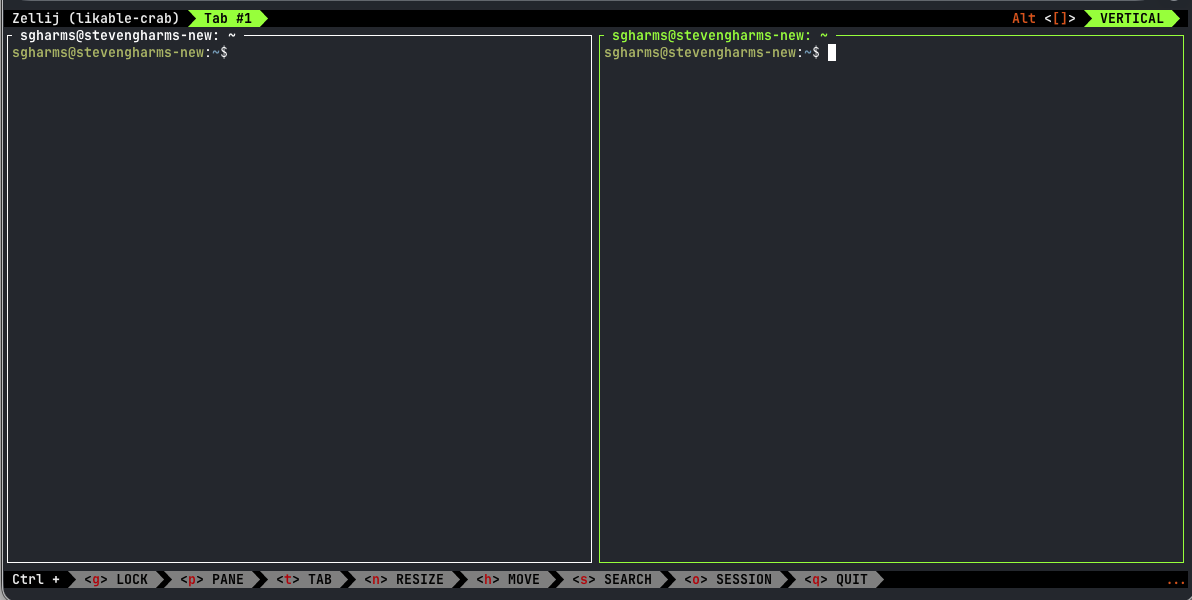 zellij&rsquo;s on-screen menu, showing the available key bindings at a glance